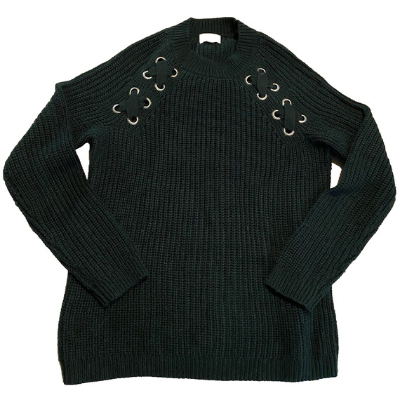 Hippie Rose Sweater Womens Small Green Ribbon Ties Pullover Fisherman Turtleneck - Picture 1 of 12